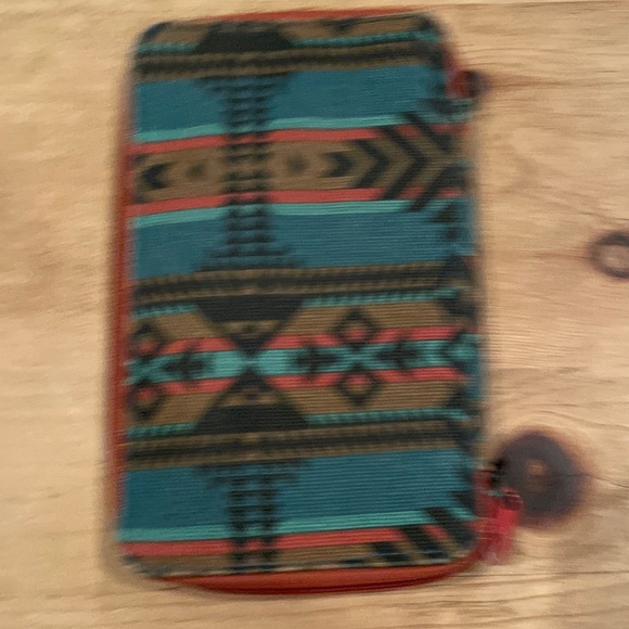 KAVU Large Zippered Southwestern Aztec Tribal turquoise Wallet Phone Case EUC - Picture 5 of 7